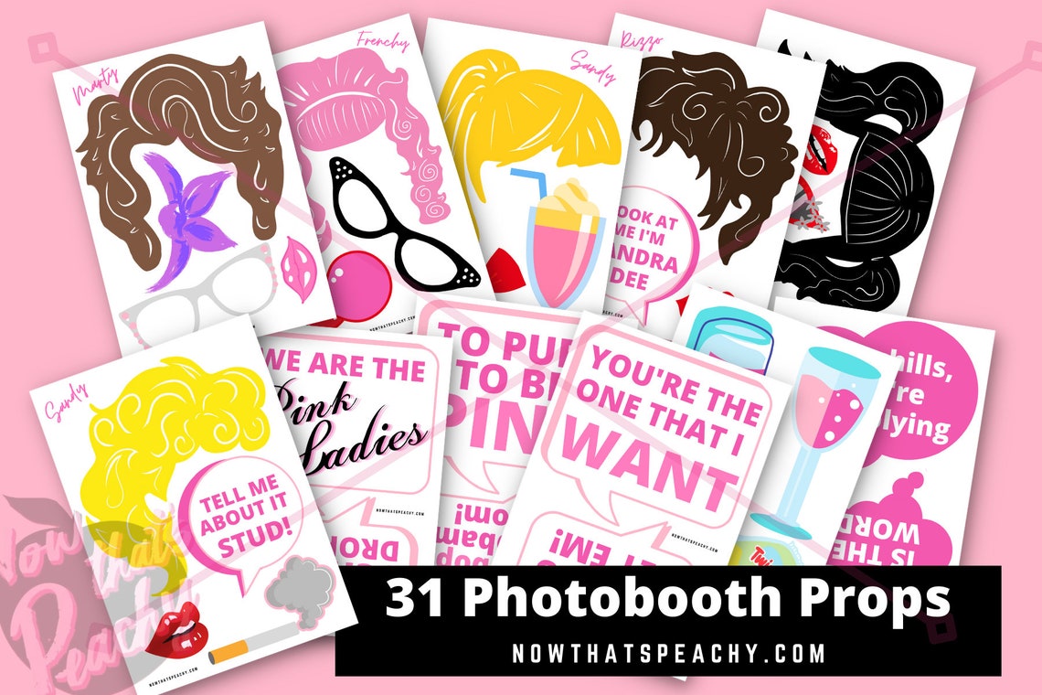 Grease Theme Photo Booth PRINTABLES Props Pink Ladies Themed Etsy