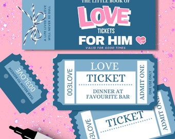 For Him LOVE TICKET Voucher Book Printable Download Valentines Day Anniversary coupons Couples husband boyfriend  Fiance fun vday gift pdf