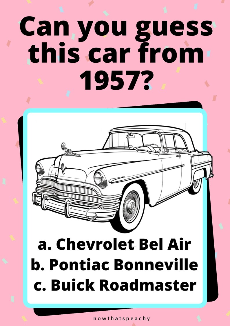 DINER 1950's Car Guessing Game Party PRINTABLE, Rock'n'roll Sock Hop