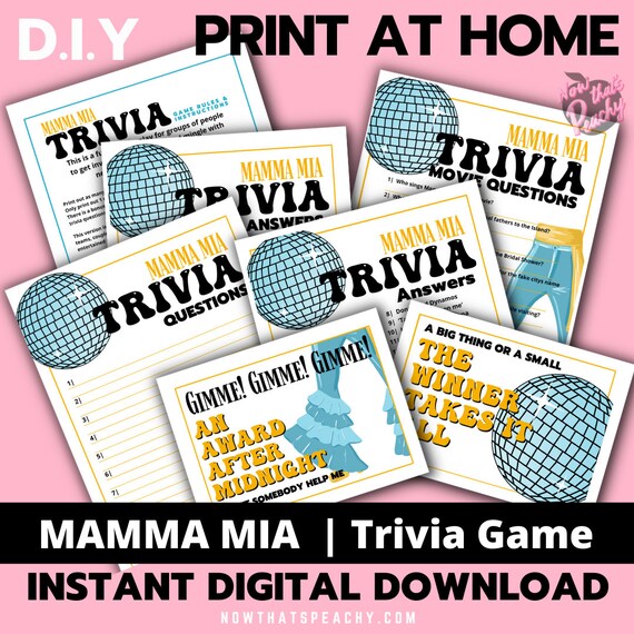 Mamma Mia Themed TRIVIA Game PRINTABLE ABBA Party Instant Etsy Australia