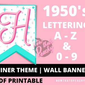 DINER 1950s Custom NAME banner - Fifties Personalized garland decor bunting 50s Soda Hop Party decoration Pink Aqua Sign Greaser photobooth
