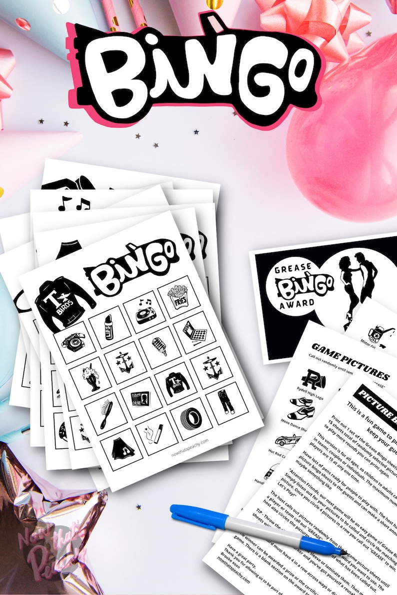Grease Themed BINGO Game PRINTABLE. Grease Party Instant Etsy Australia