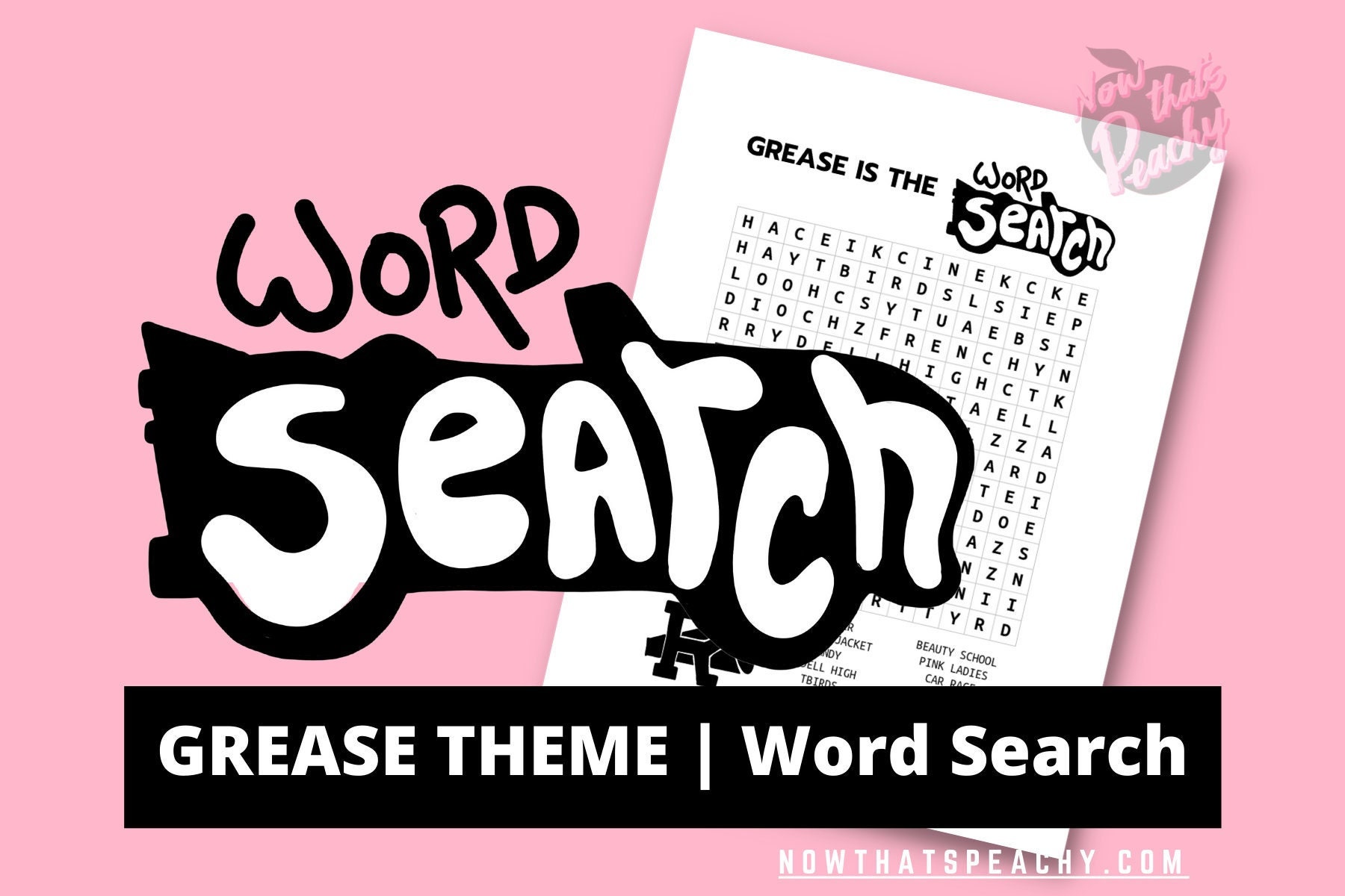Grease Themed WORD SEARCH Game PRINTABLE. Grease Movie Party Etsy