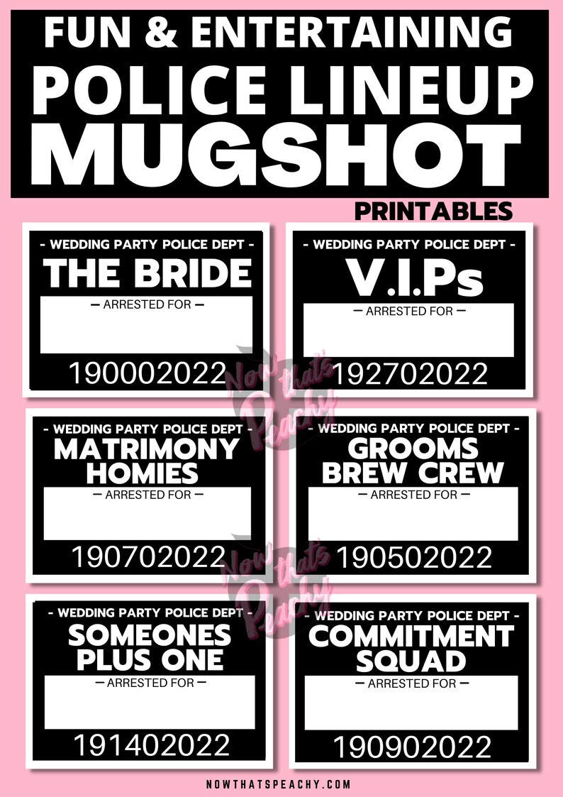 Wedding MUGSHOT Photo Booth PRINTABLES 30 Party Props Bride Groom Bridal Shower Parties Police ...