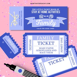 FAMILY Stay at Home Activity TICKET Gutscheinbuch zum Ausdrucken. Download-Gutscheine für Mama, Papa, Kinder, Geschenke für die Schulferien, Indoor-Aktivitätsidee, Spaß