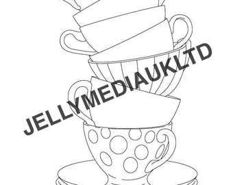 Tea Cups. Alice In Wonderland, Alice, tea, party, white rabbit, Cheshire Cat, drink, me, dodo, toadstools, dodo, looking glass
