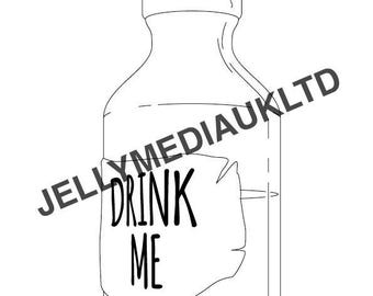 Drink Me Bottle. Alice In Wonderland, Alice, tea, party, mad hatter, white rabbit, Cheshire Cat, dodo, toadstools, dodo, looking glass