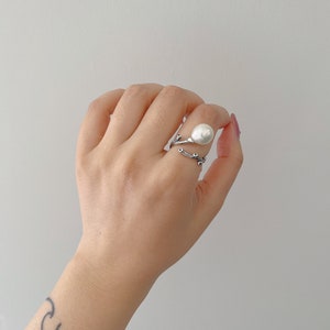 Freshwater Pearl Tree Branch Ring: Sterling Silver Adjustable Band