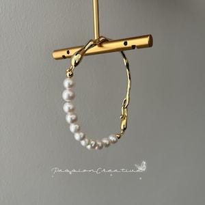 Gold Plated Sterling Silver Freshwater Pearl Bangle Bracelet
