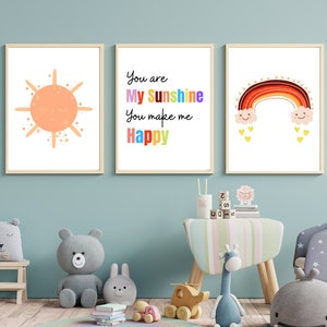 Set of 3 Nursery Wall Art, Printable playroom Wall Decor, Nursery Decor, You are my Sunshine Toddler room Wall Art INSTANT DOWNLOAD