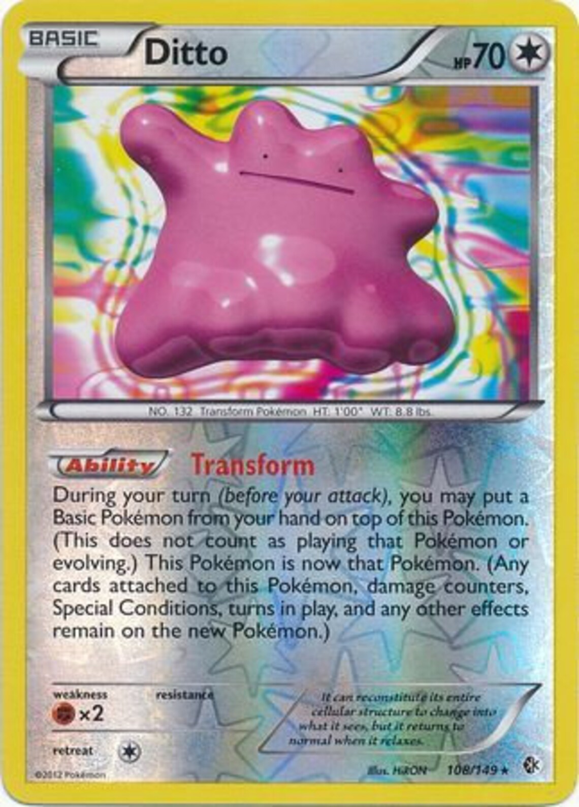 Ditto 108/149 Holo Rare Reverse Holo Black & White 7 Etsy