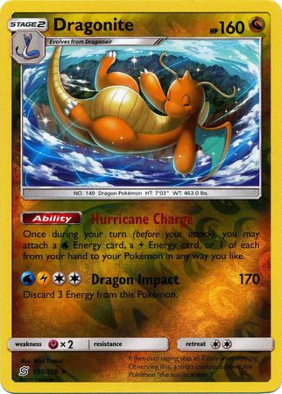 Dragonite 151/236 Rare Reverse Holo Sun & Moon Unified Etsy