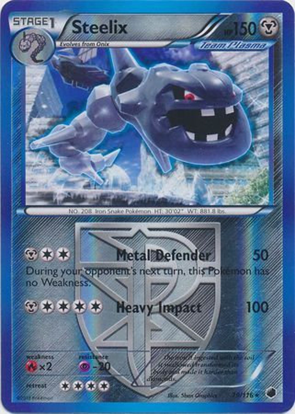 Steelix 79/116 Rare Reverse Holo Black & White 9 Plasma Etsy
