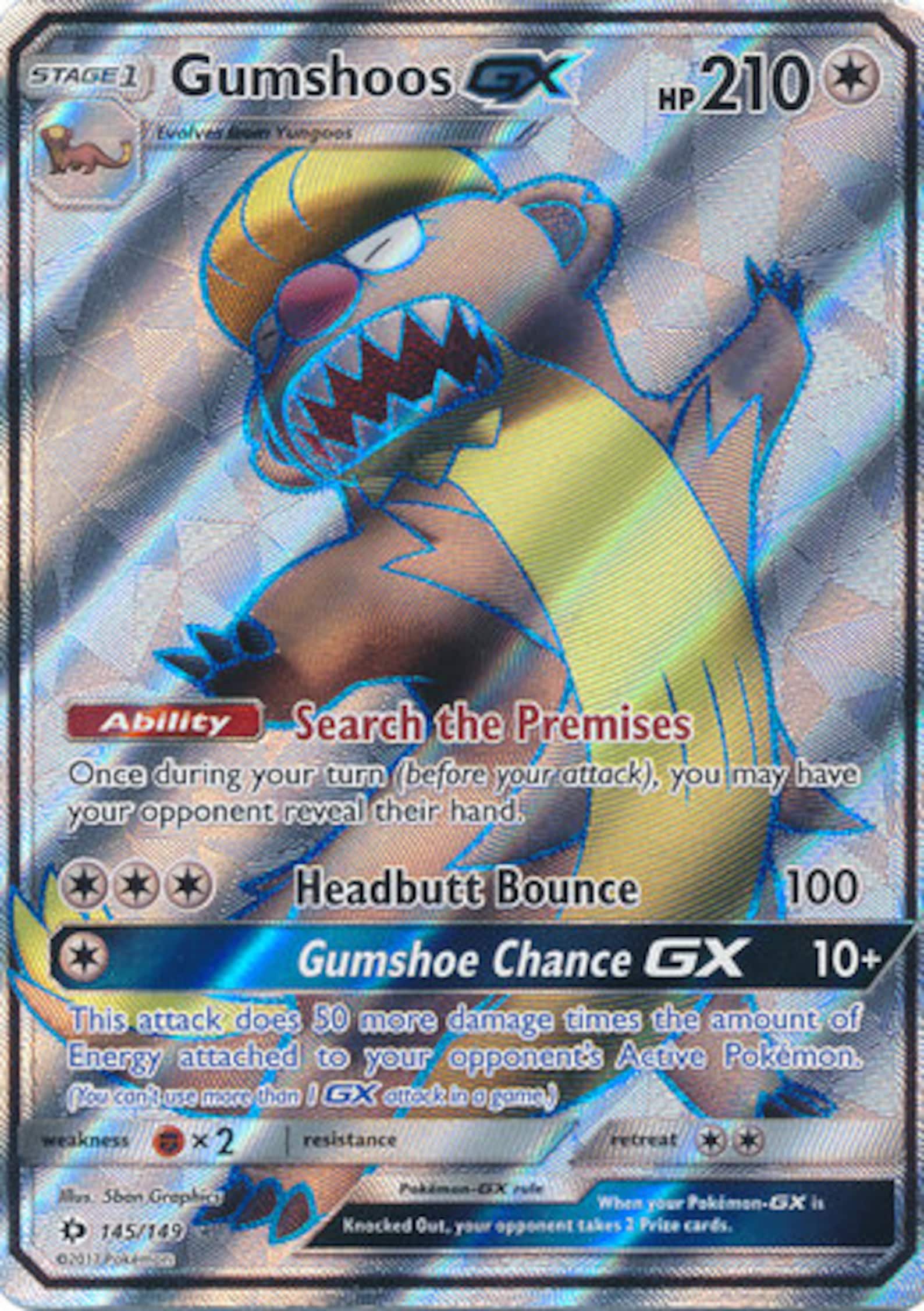 Gumshoos GX 145/149 Full Art Ultra Rare Sun & Moon Base Etsy