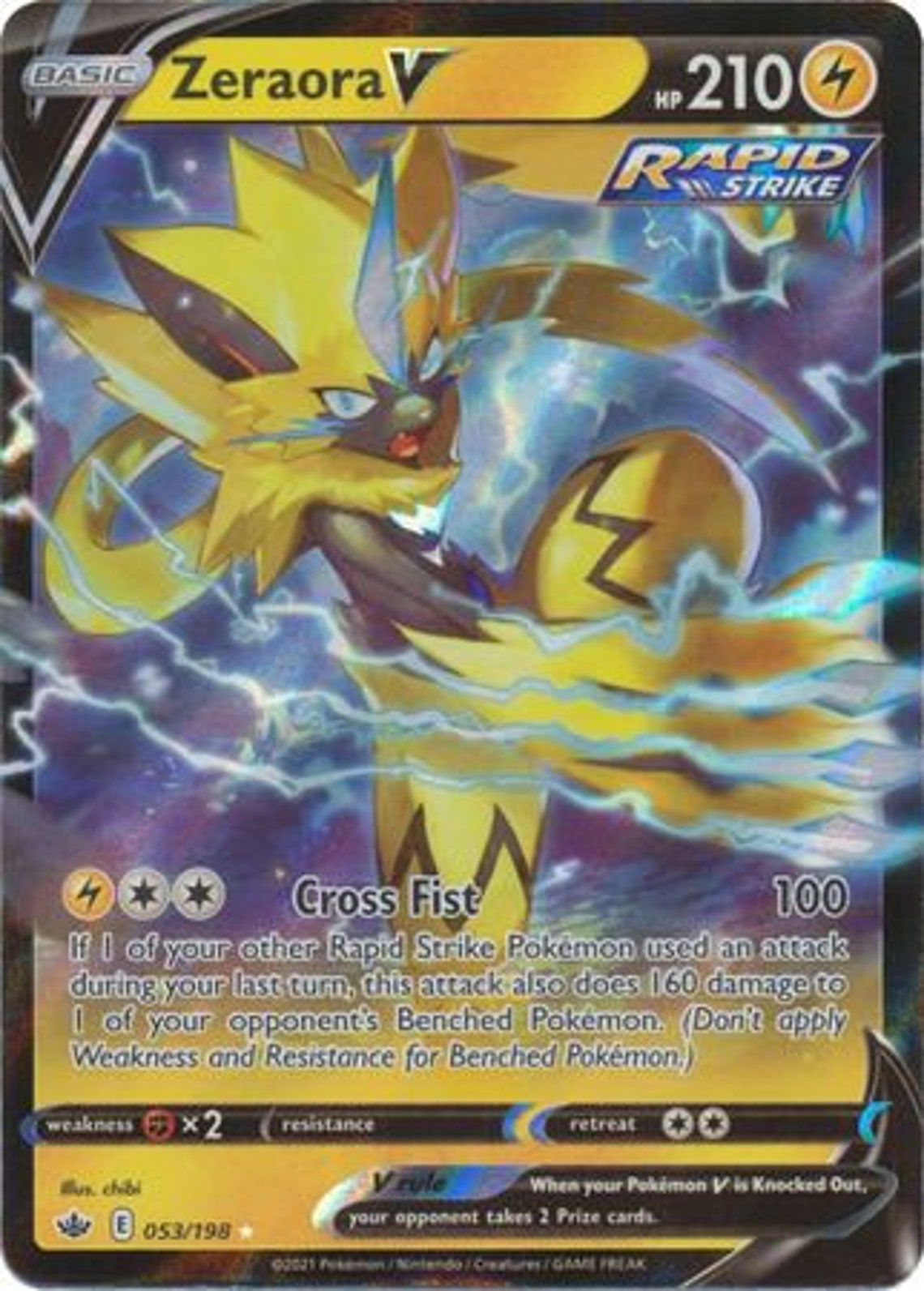 Zeraora V 53/198 Ultra Rare Sword & Shield Chilling Reign Etsy