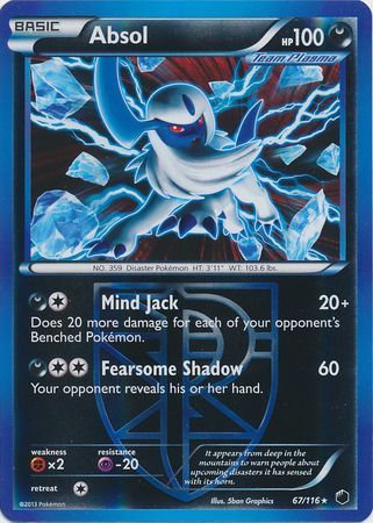 Absol 67/116 Holo Rare Reverse Holo Black & White 9 Etsy