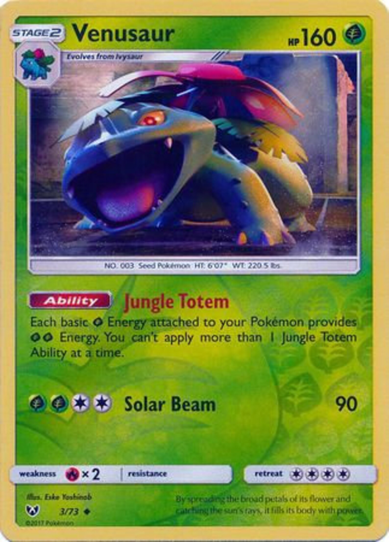 Venusaur 3/73 Reverse Holo Sun & Moon Shining Etsy