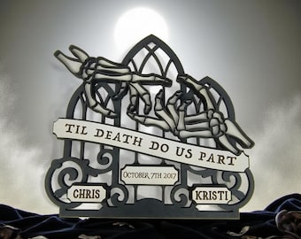 Personalized Gothic Anniversary Sign–“Til Death Do Us Part” Plaque | Gothic Wedding Gift, Handcrafted Gothic Wall Décor, Names & Date Custom