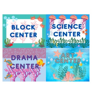 Ten Preschool Center Signs, Under the Sea, Daycare, Childcare, Prek, Center Signs, Preschool Printables
