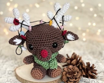 PDF Larry the reindeer crochet pattern - DIY amigurumi christmas animal crocheting ornament decoration