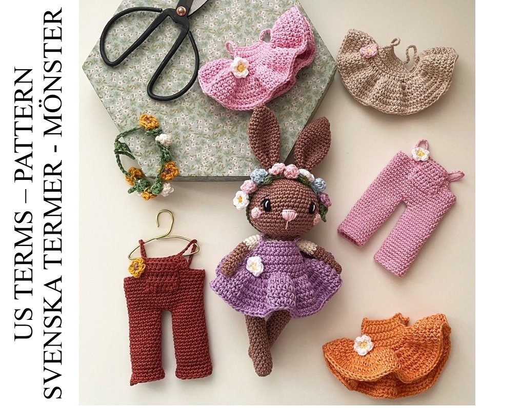PDF Stella the bunny crochet pattern - DIY amigurumi animal crocheting toys dolls virkmönster kaninen Stella