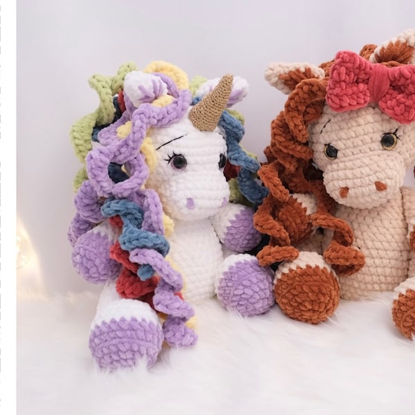 PDF Elvira the horse and unicorn crochet pattern - DIY amigurumi animal crocheting toys dolls virkmönster häst enhörning