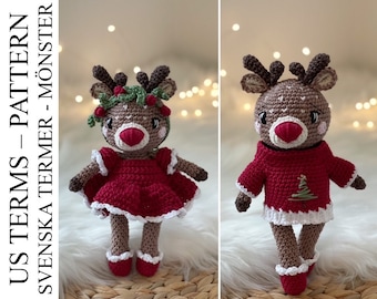 PDF Ruby the reindeer crochet pattern - DIY amigurumi animal crocheting toys dolls virkmönster renen Ruby - christmas rudolf