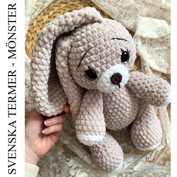 PDF Lilly the bunny crochet pattern - DIY amigurumi toy, soft toy - virkmönster virkad kanin, mönster