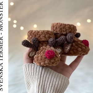 PDF Reindeer baby boots crochet pattern - 2 sizes 0-12 months - DIY christmas baby clothes shoes