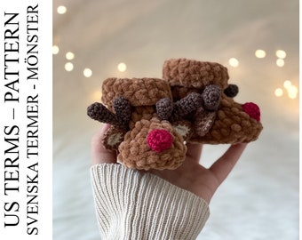 PDF Reindeer baby boots crochet pattern - 2 sizes 0-12 months - DIY christmas baby clothes shoes