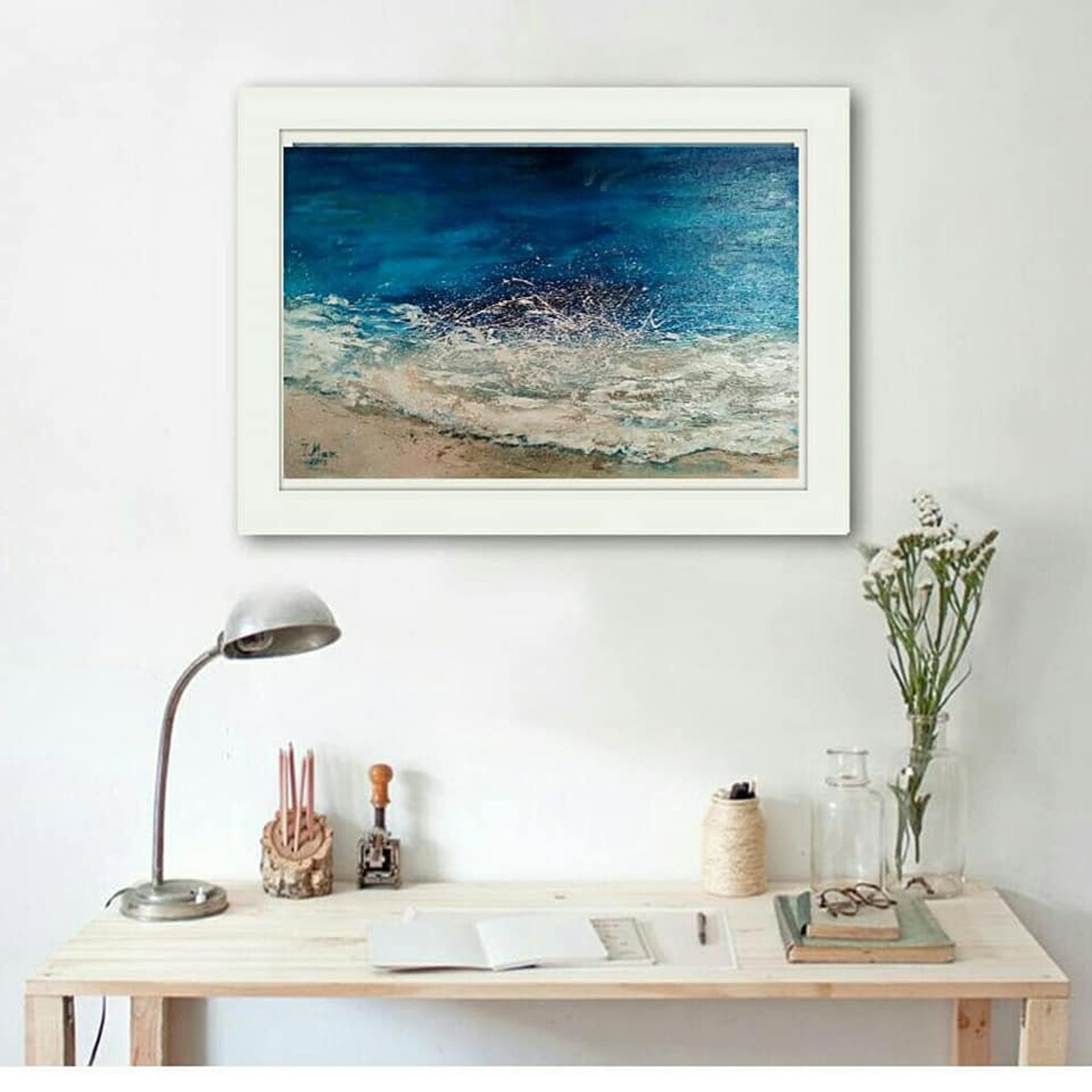 Wave Oil Painting Interior Painting Sky Blue Abstract Etsy