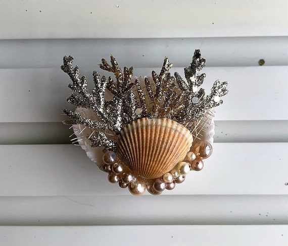 Handmade Seashell Ornaments set of Five Seashell Home Decor Beach Home Decor  Coastal Decor Beach Holiday Seashell Holiday Decor 