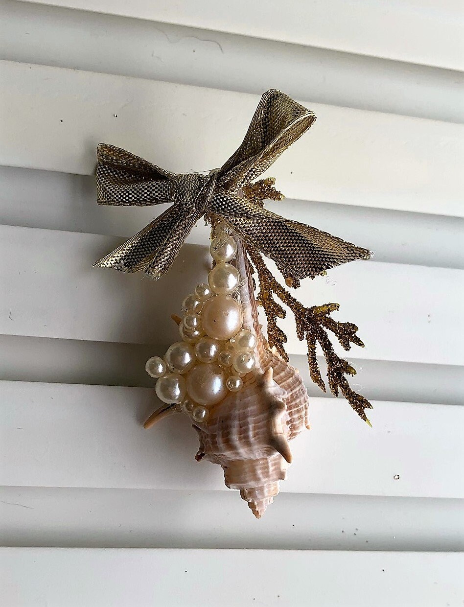 Handmade Seashell Ornaments set of Five Seashell Home Decor Beach Home Decor  Coastal Decor Beach Holiday Seashell Holiday Decor 