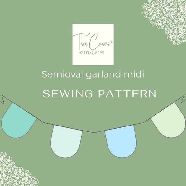 Fabric bunting sewing pattern for scraps midi, Semioval garland sewing pattern with sewing Tutorial, DIY Bunting Instructions, PDF Download