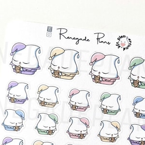 Senny sen, pora snu, drzemka w piżamie Teara - naklejki do planera i naklejki do scrapbookingu Bullet Journal - oryginalna ręcznie rysowana postać