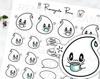 Stress Stickers, Strung Out Sticker, Zombie Mode, Need Coffee, Frazzled, Im Fine sticker, Anxiety, Tired Sticker, Coffee Planner Sticker