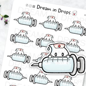Cute Functional Syringe Planner Stickers, Mini Kawaii functional medical sticker, hand-drawn needle, injection sticker, diabetes sticker