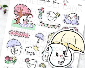 Spring planner stickers, Cherry blossoms, sakura stickers, Kawaii spring stickers, reading stickers ,spring floral stickers, lotus, mini kit