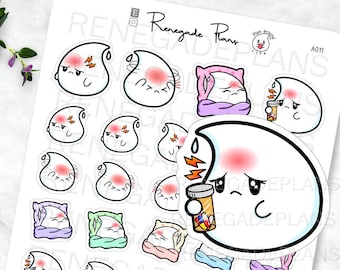 Kopfschmerz Aufkleber, Migräne Tracker, Migräne Journal Aufkleber, Kopfschmerz Journal, krank Aufkleber, schmerzende Aufkleber, Hand gezeichneter Charakter