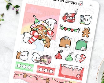 Gingerbread stickers, holiday sticker kit, Christmas Stickers, planner stickers, Bullet Journal, Scrapbook, Hand Drawn Character stickers