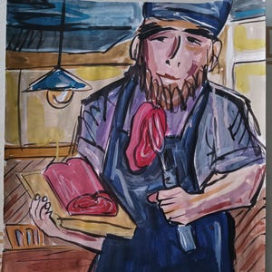 Шеф повар.Мясник. Абстракция оригинальная картина акрилом.