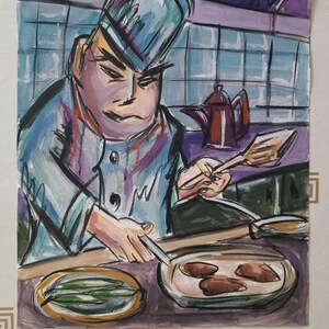 Шеф повар. Абстракция оригинальная картина акрилом.