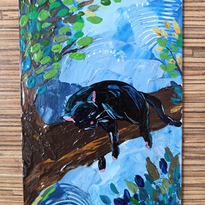 Tableau chat noir.Оригинальная картина-миниатюра Кошкa