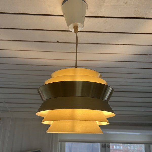 Vintage Mid-Century Trava Pendant Lamp (Brass) by Carl Thore for Granhaga, 1960s Scandinavian Design Ceiling light
