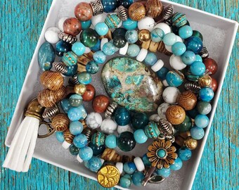 Caja de regalo para pulsera turquesa estilo bohemio