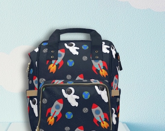 Bolsa de fraldas para espaço externo, mochila de astronauta para bebês, alças tote, bolsa de armazenamento de garrafa de bebê