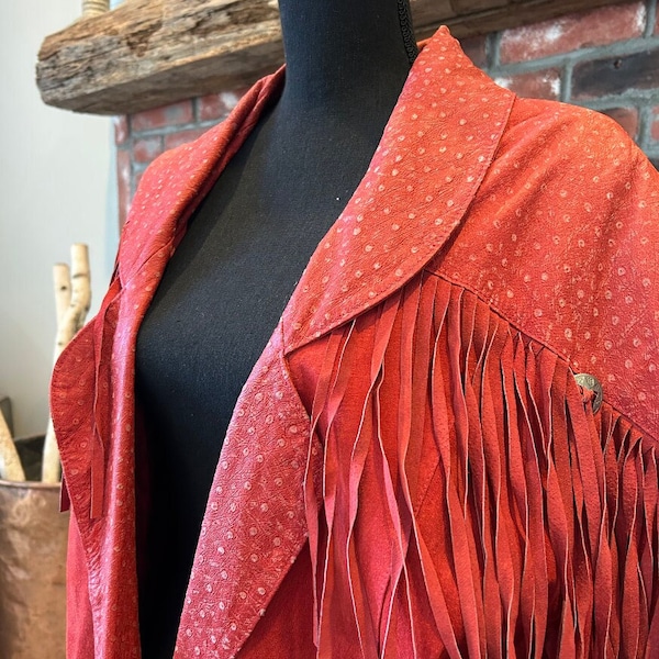 Vintage Red Suede Fringe Jacket