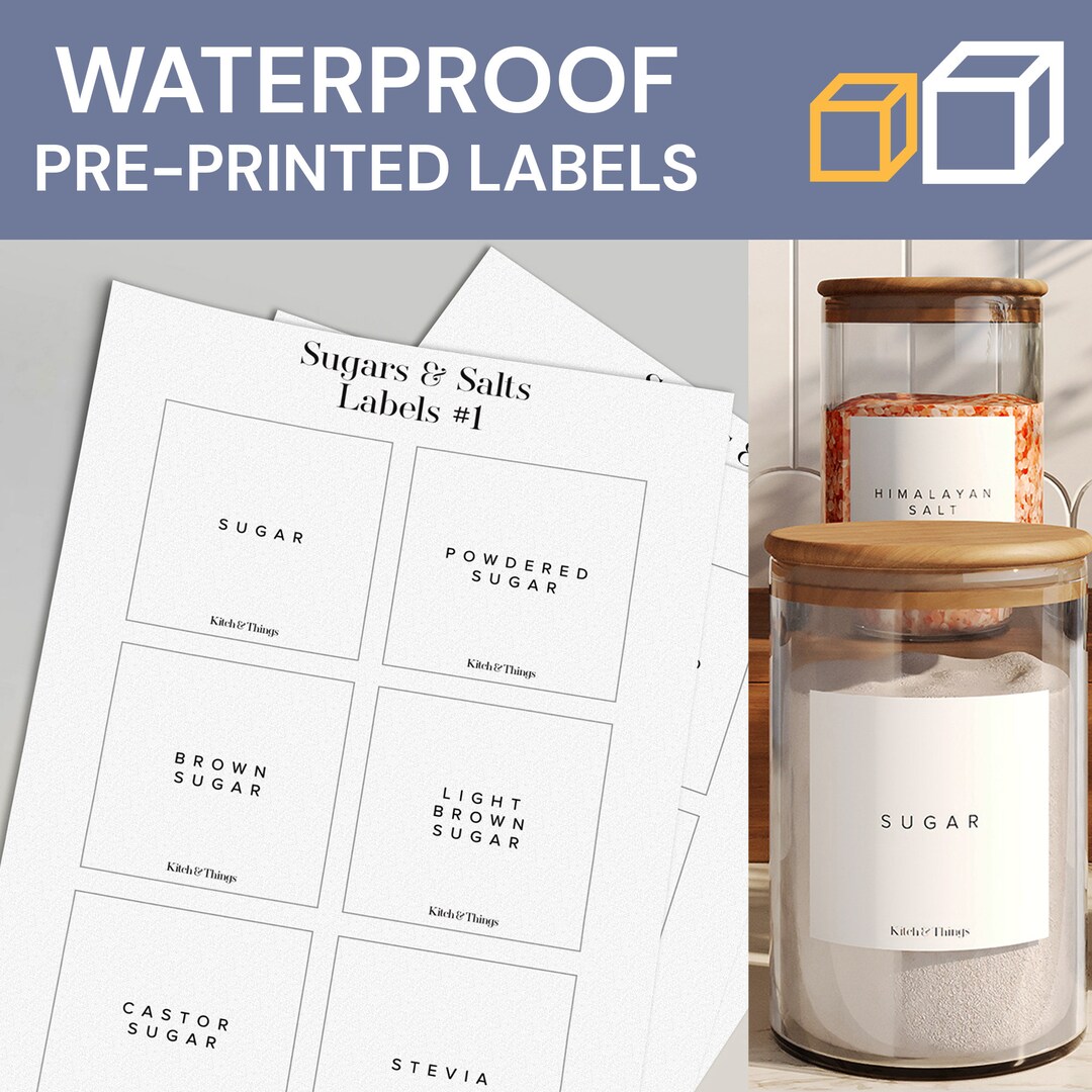 SUGARS & SALTS Minimal Sleek Designed Labels for Kitchen Pantry