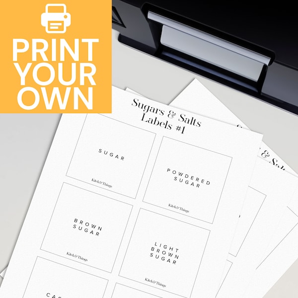 PRINT YOUR OWN • Sugars & Salts Labels for Kitchen Pantry Organization (18 Count)