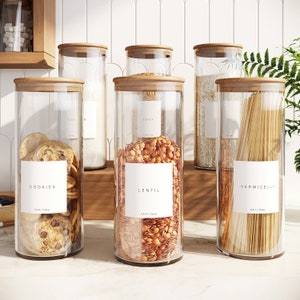Set of 6 (Ampla) 60oz Kitchen Pantry Glass Storage Jars with Airtight Bamboo Seal Lid Active